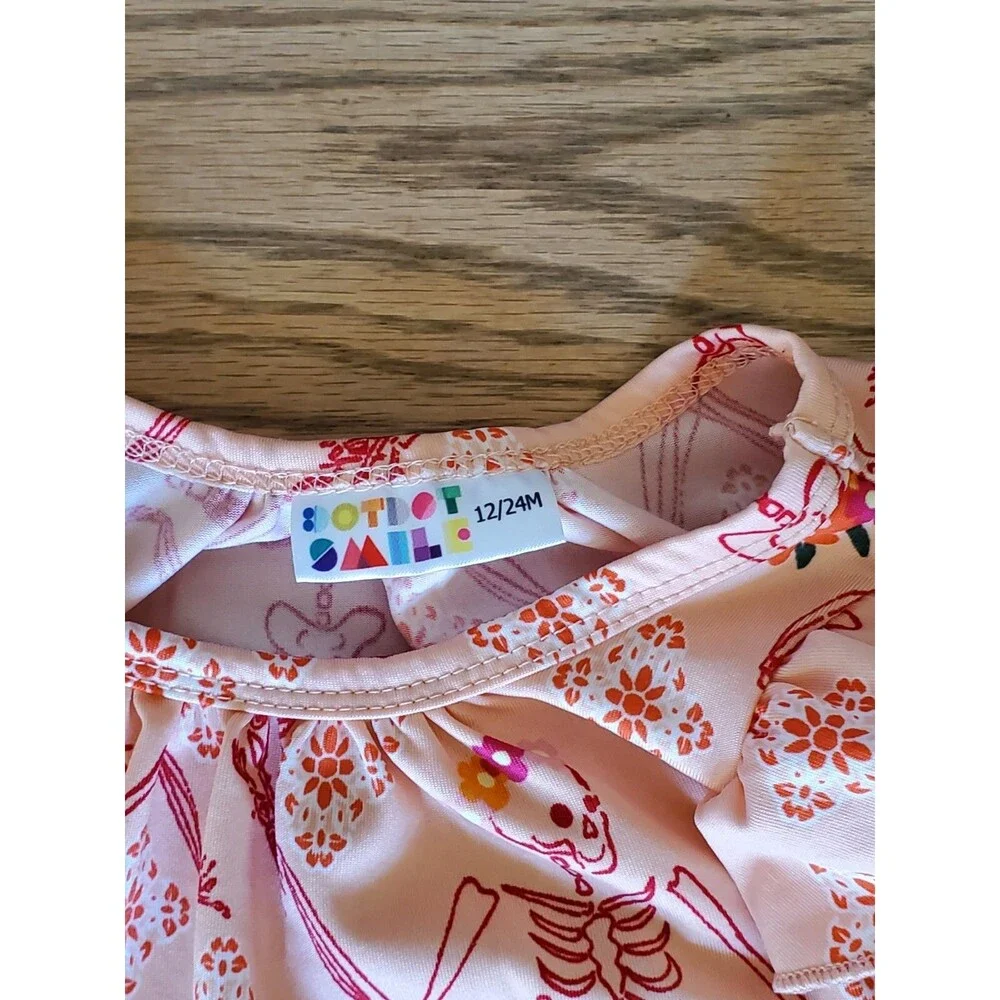 Dot Dot Smile Skeleton and Flowers Ruffle Sleeve Dress Halloween EUC 12-24M